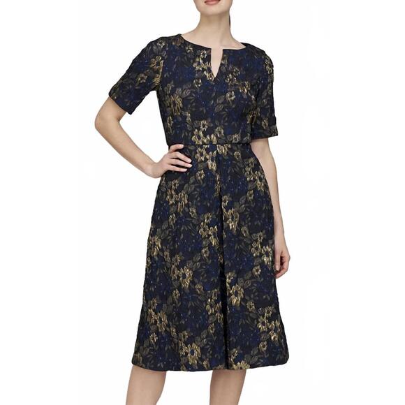 NEW JS COLLECTIONS florence cocktail dress in navy/gold